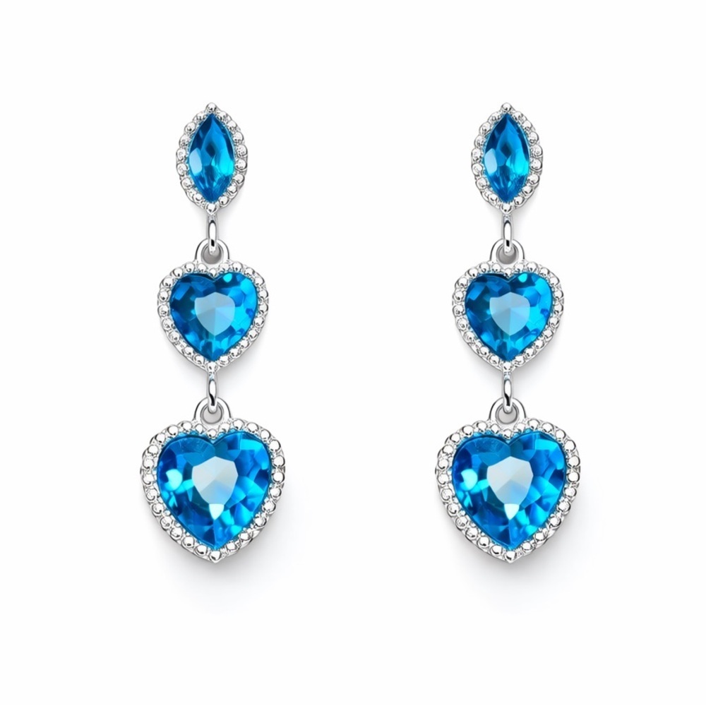 ⚜️ Elegant Blue Heart Drop Earrings